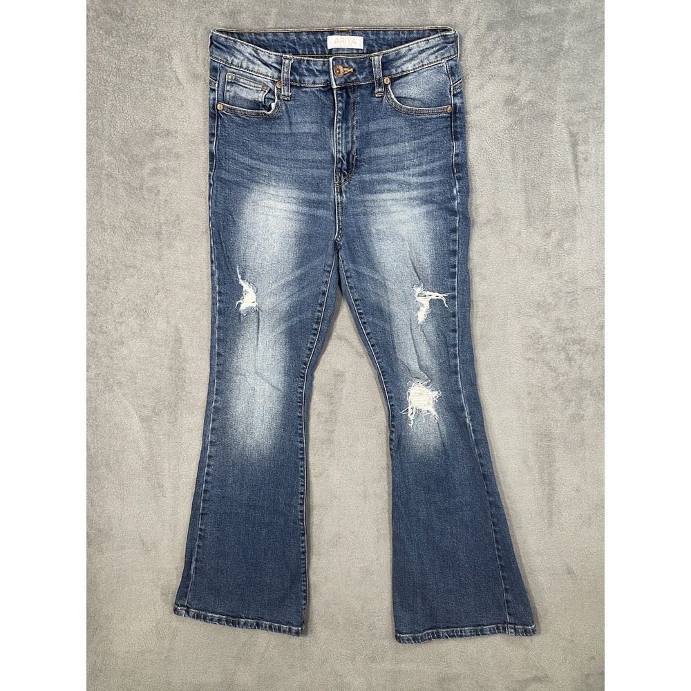 Ariya Jeans Womens 27 Blue Dark‎ Wash Ripped Denim Flare High Rise Stretch